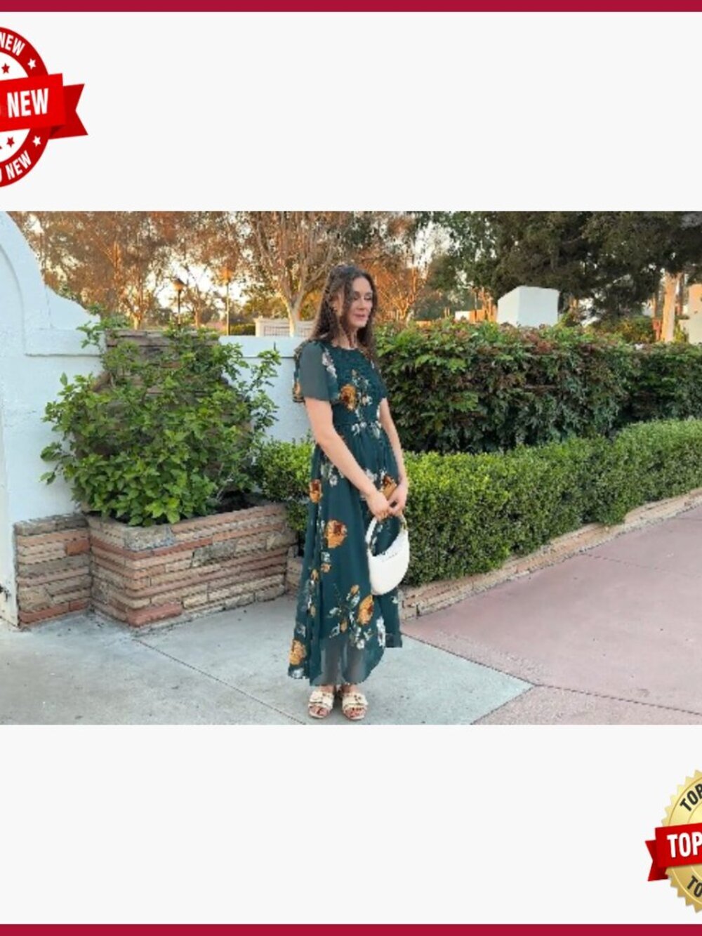Summer Maxi Dress Floral Boho Flowy Chiffon Smocked Top Short Sleeve - Picture 7 of 7